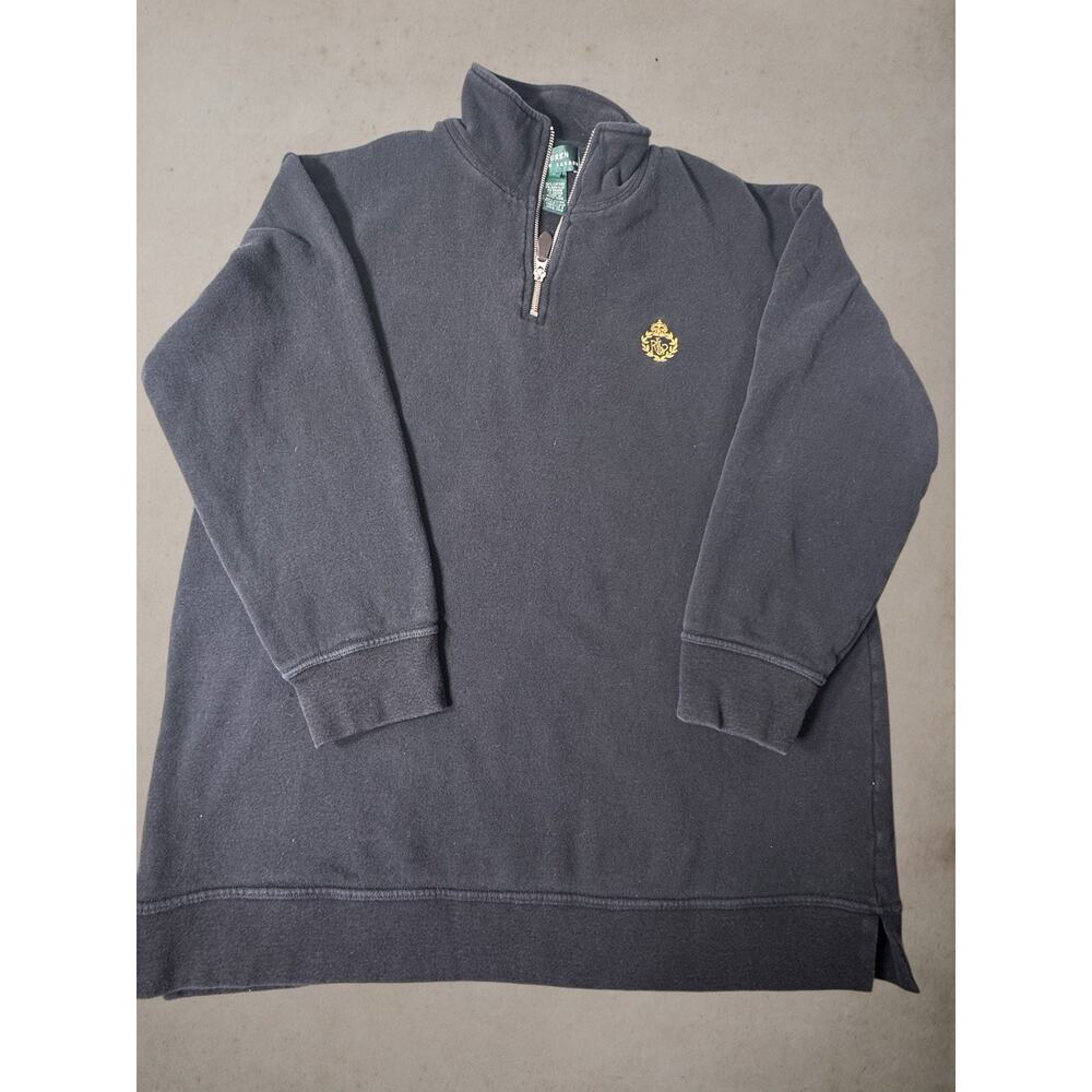 Lauren Ralph Lauren 1/4 Zip Sweater Mens Small Black Crest Cotton
